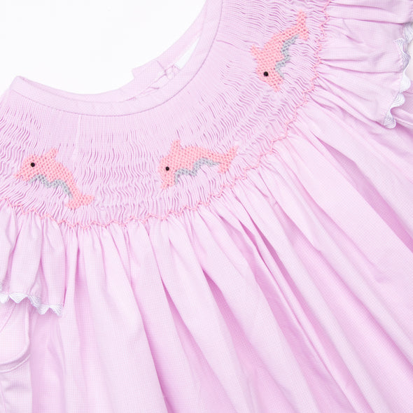 Dip and Dive Smocked Bishop Dress, Pink