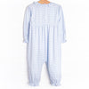 Very Cherry Applique Ruffle Romper, Blue Stripe