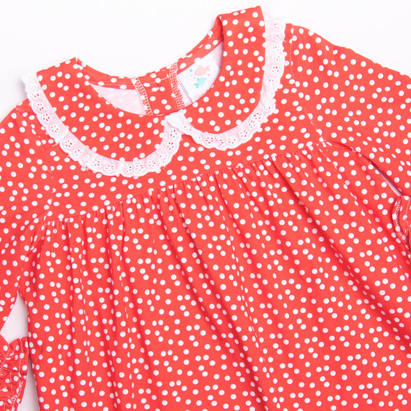 Rosy Red Dots Dress, Red
