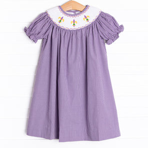 Masquerade Parade Smocked Bishop Dress, Purple