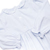 Very Cherry Applique Ruffle Romper, Blue Stripe