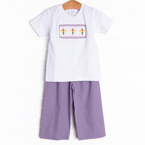 Masquerade Parade Smocked Pant Set, Purple