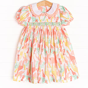Talk to the Animals Smocked Dress, Peach