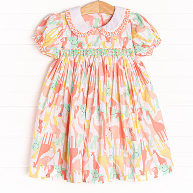 Talk to the Animals Smocked Dress, Peach