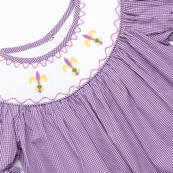 Masquerade Parade Smocked Bishop Dress, Purple