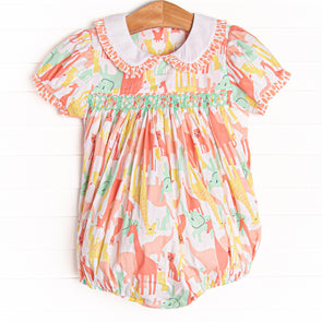 Talk to the Animals Smocked Bubble, Peach