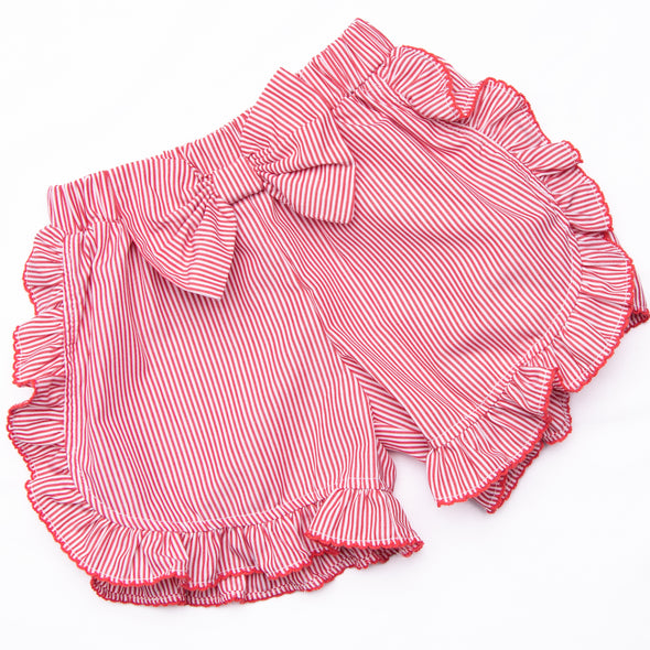 Mouse Moments Smocked Ruffle Short Set, Red Stripe