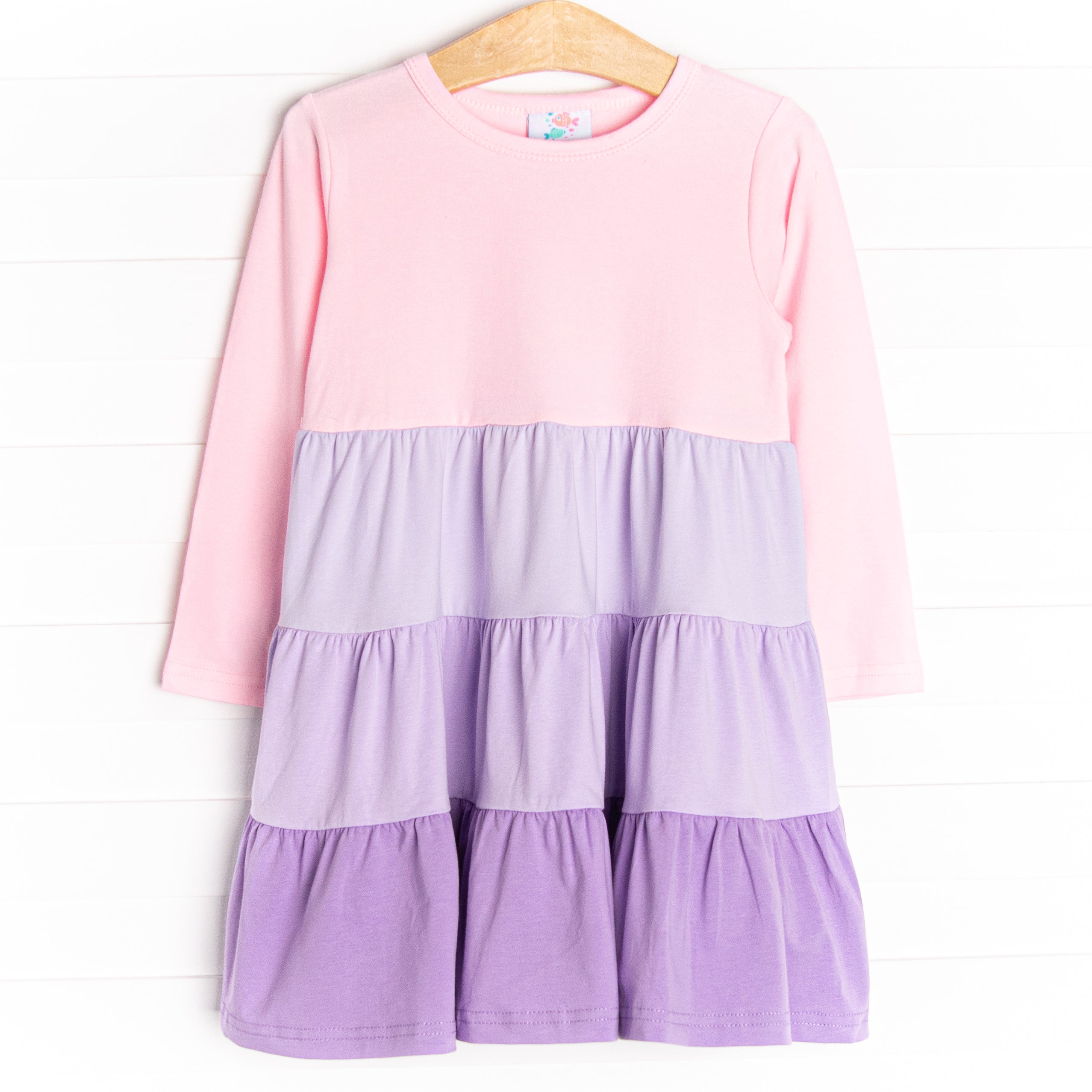 Girl's Color Me Cute Long Sleeve Dress in Pink size 12 | Stitchy Fish Girl's Color Me Cute Long Sleeve Dress in Pink size 12 | Stitchy Fish