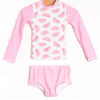 Slices and Stripes Long Sleeve Rash Guard Bikini, Pink