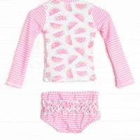 Slices and Stripes Long Sleeve Rash Guard Bikini, Pink