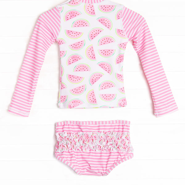 Slices and Stripes Long Sleeve Rash Guard Bikini, Pink
