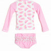 Slices and Stripes Long Sleeve Rash Guard Bikini, Pink