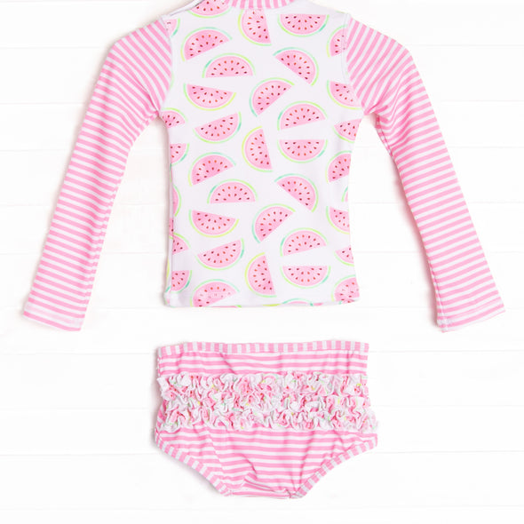 Slices and Stripes Long Sleeve Rash Guard Bikini, Pink