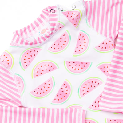 Slices and Stripes Long Sleeve Rash Guard Bikini, Pink