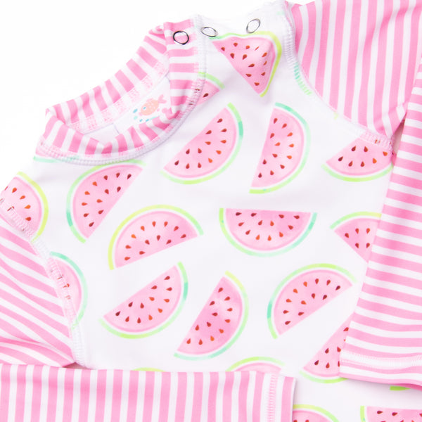 Slices and Stripes Long Sleeve Rash Guard Bikini, Pink