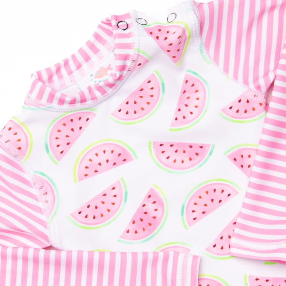 Slices and Stripes Long Sleeve Rash Guard Bikini, Pink