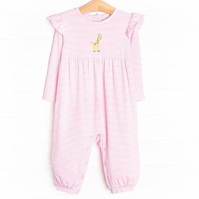 Reaching New Heights Applique Romper, Pink Stripe