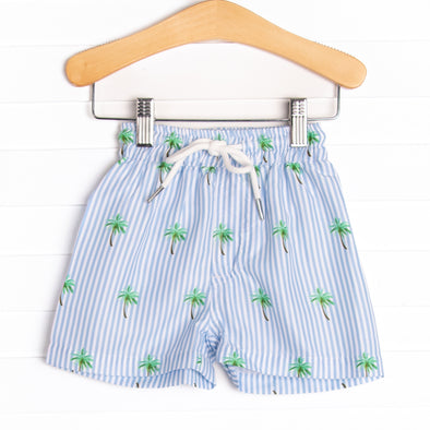 Palm Tree Paradise Swim Trunks, Blue