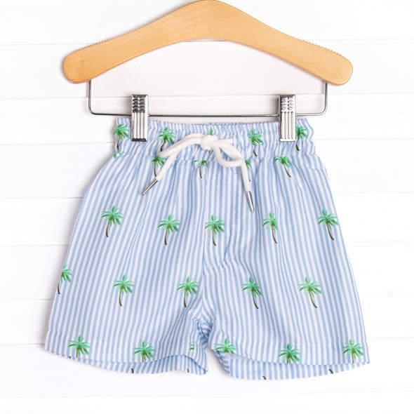 Palm Tree Paradise Swim Trunks, Blue