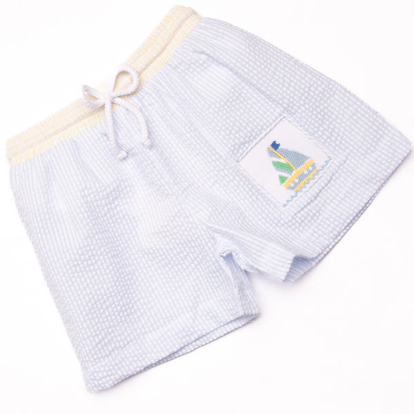 Summer Sails Smocked Swim Trunks, Blue