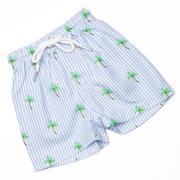Palm Tree Paradise Swim Trunks, Blue