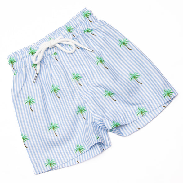 Palm Tree Paradise Swim Trunks, Blue
