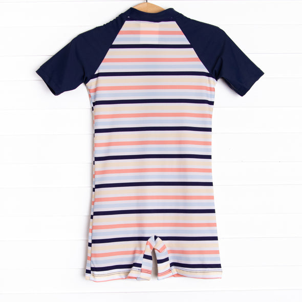 Sunset Stripes One Piece Rash Guard, Blue