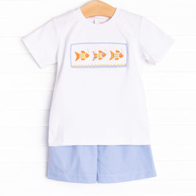 School of Fish Smocked Short Set, Blue