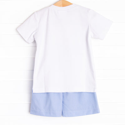 School of Fish Smocked Short Set, Blue