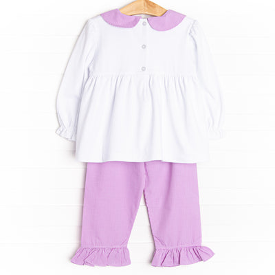 Sprinkle of Fun Applique Ruffle Pant Set, Purple