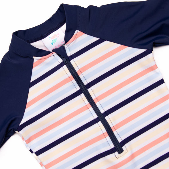 Sunset Stripes One Piece Rash Guard, Blue