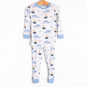 Whales and Sails Bamboo Pajama Set, Blue