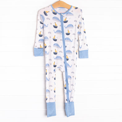 Whales and Sails Bamboo Zippy Pajama, Blue