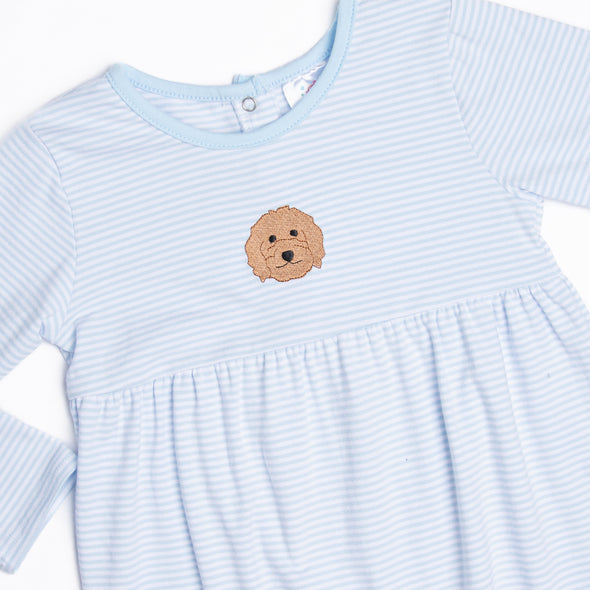 Doodle Days Embroidered Romper, Blue