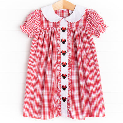 Mouse Adventures Embroidered Dress, Red