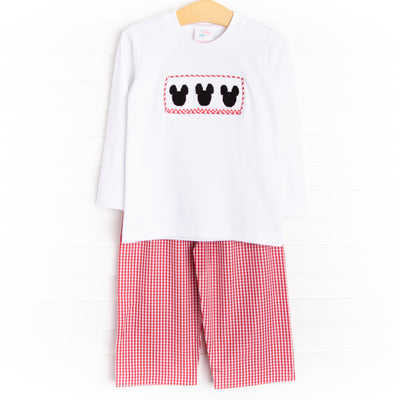 Mouse Adventures Smocked Pant Set, Red