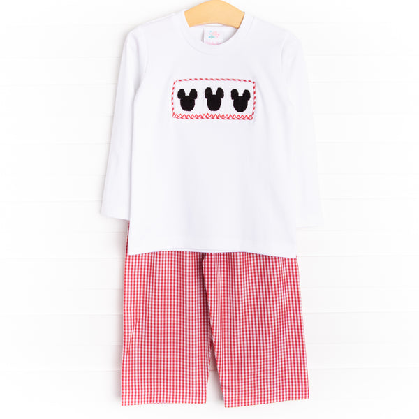 Mouse Adventures Smocked Pant Set, Red