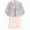 Fresco Florals Ruffle Pant Set, Blue