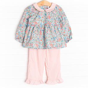 Fresco Florals Ruffle Pant Set, Blue