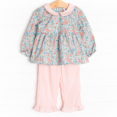 Fresco Florals Ruffle Pant Set, Blue