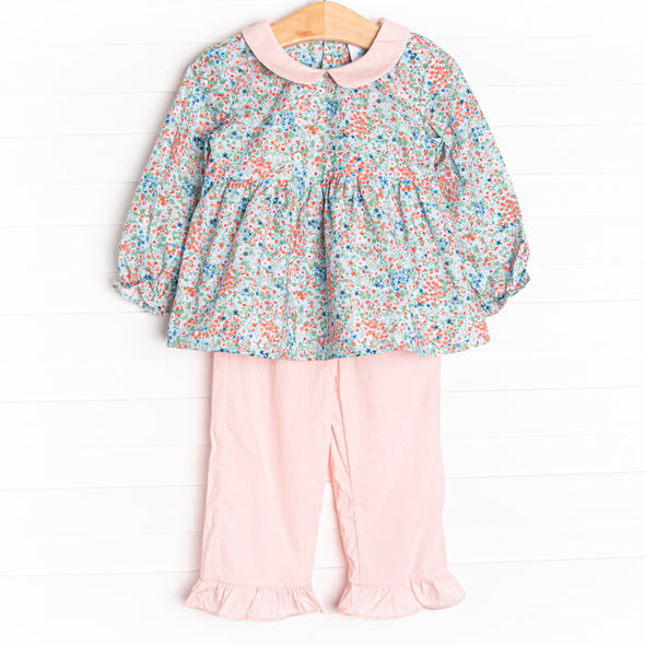 Fresco Florals Ruffle Pant Set, Blue