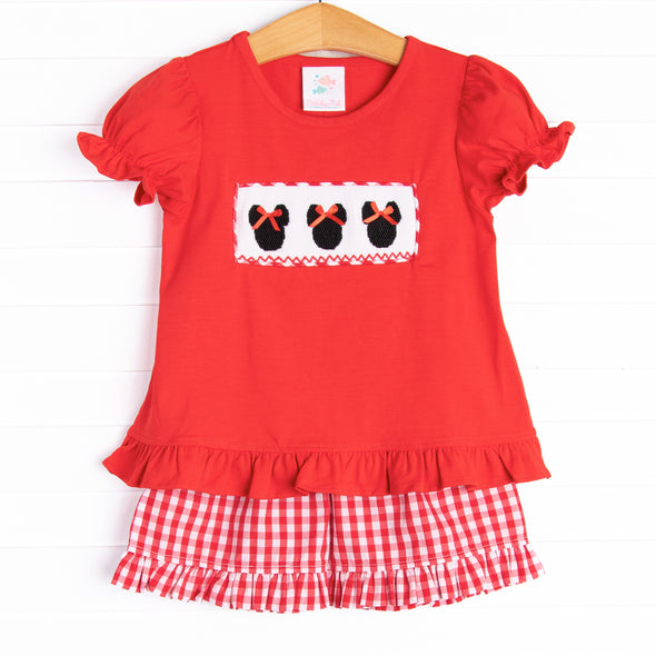 Mousin' Around Smocked Ruffle Short Set, Red