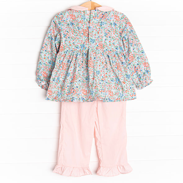 Fresco Florals Ruffle Pant Set, Blue
