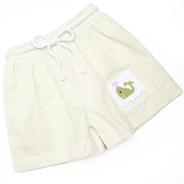 Out to Sea Smocked Swim Trunks, Green