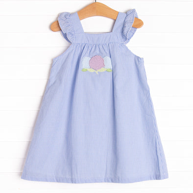 Garden Gingham Applique Dress, Blue