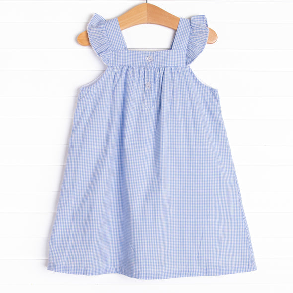 Garden Gingham Applique Dress, Blue