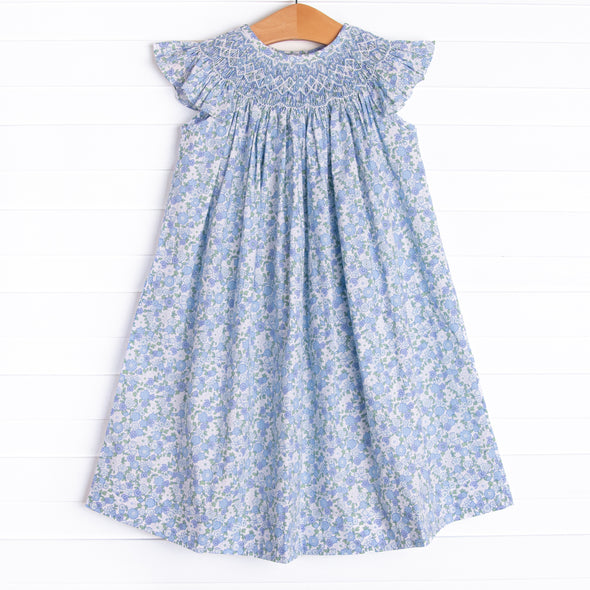 Budapest Blues Smocked Bishop Dress, Blue