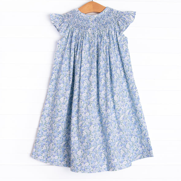 Budapest Blues Smocked Bishop Dress, Blue