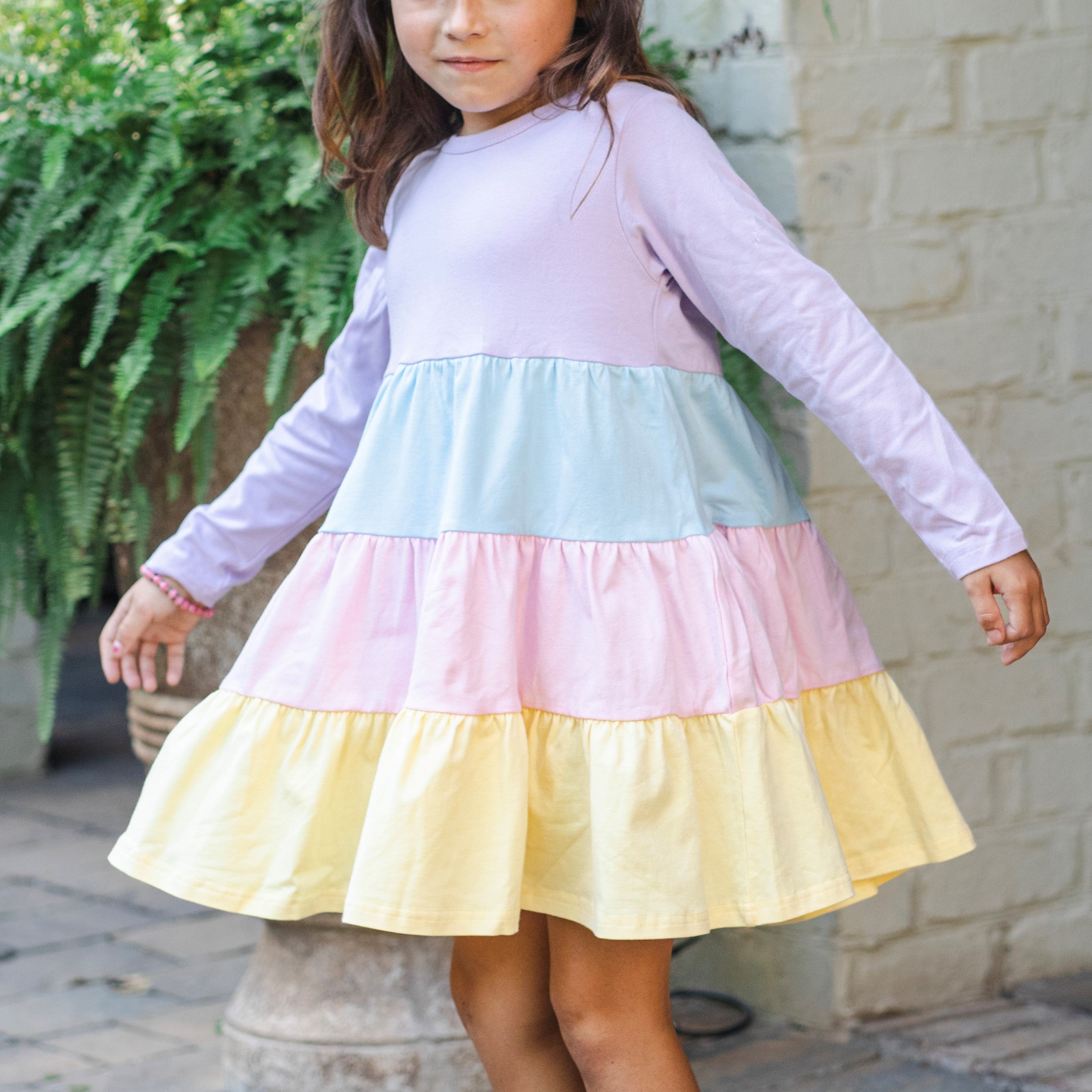 Girl's Color Me Cute Long Sleeve Dress in Purple Size 6 | Stitchy Fish Girl's Color Me Cute Long Sleeve Dress in Purple Size 6 | Stitchy Fish