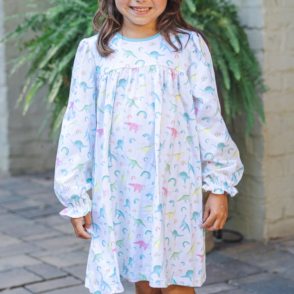 Rainbows and Roars Dress, Blue